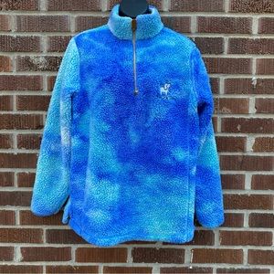 Puppie Love blue white Tie Dye top quarter zipper Teddy Sherpa Pullover M